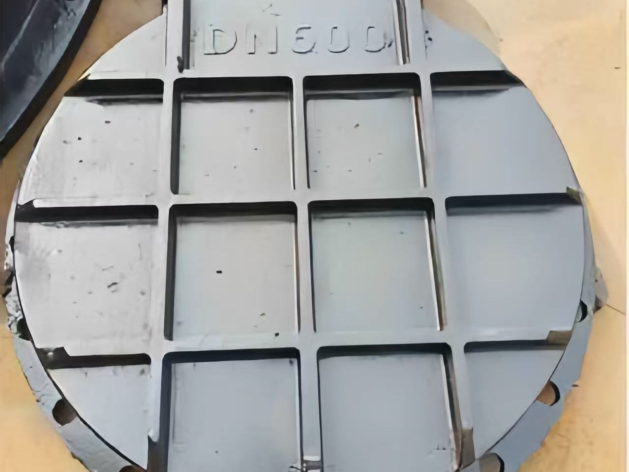 圆形铸铁闸门，门板铸有 DN500 字样